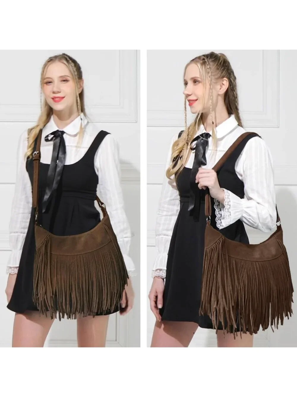 Fringe Hobo Bag for Women | Vegan Suede Shoulder Purse with Tassels & Crossbody